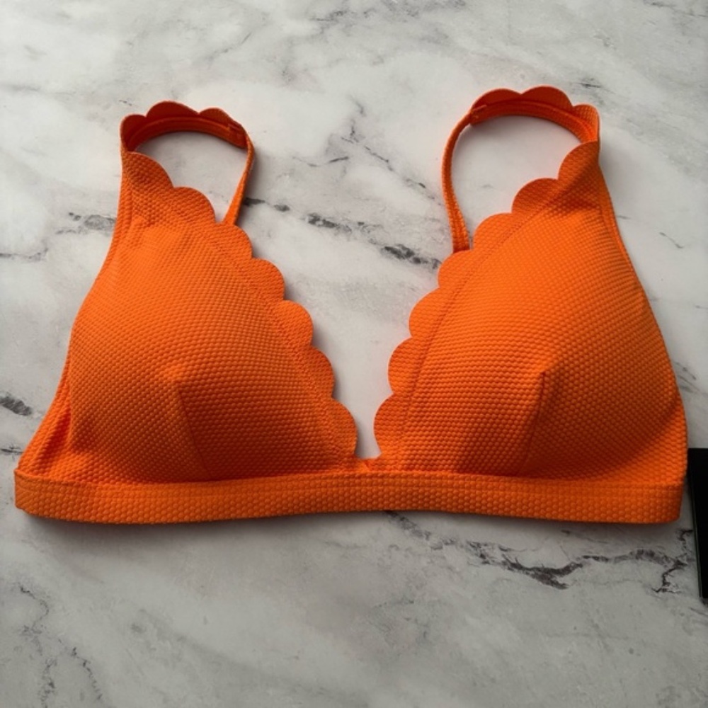 Kate Spade Nwt Satsuma Orange Pique Solids Scalloped Swim Bikini Top